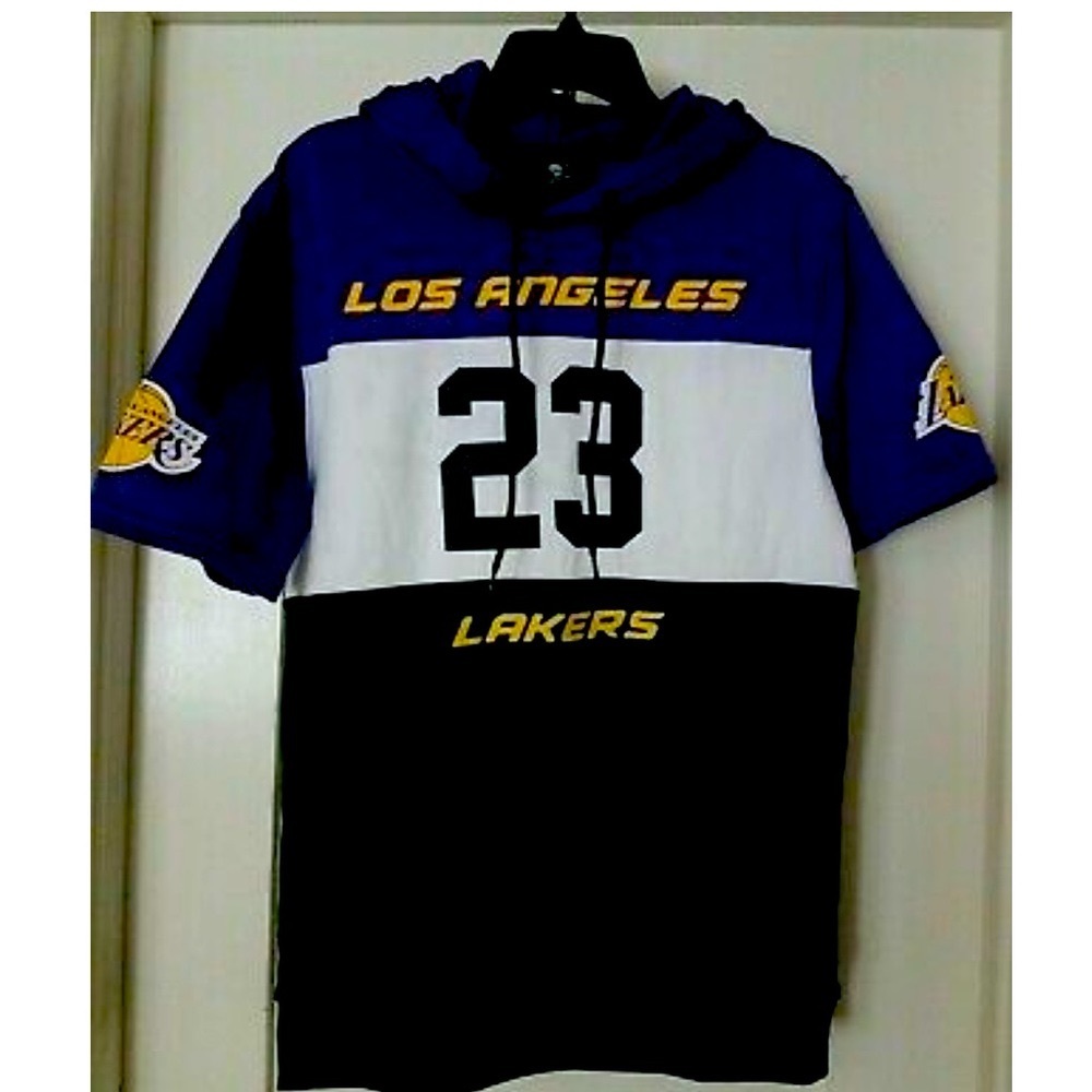 Lebron James LA Lakers Men's Hooded Pullover Sweatshirt Short Sleeve.